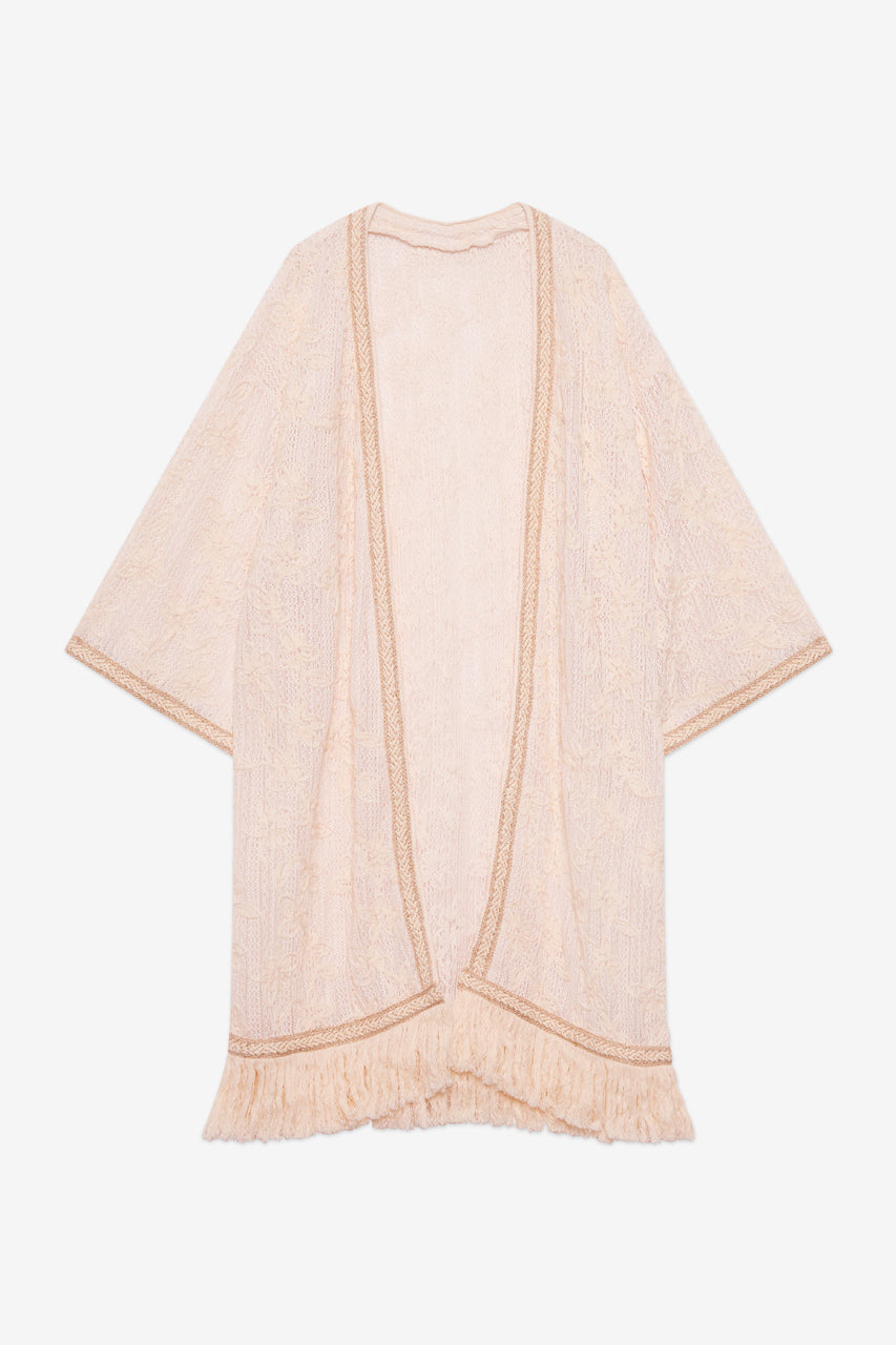 KIMONO MANGA LARGA FLECOS - CRUDO