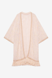 KIMONO MANGA LARGA FLECOS - CRUDO