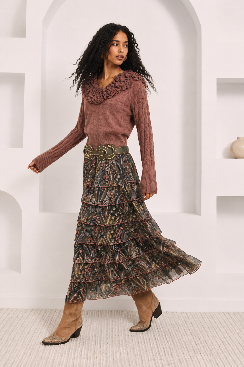 FALDA ESTAMPADA VOLANTES - GRIS