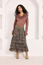 FALDA ESTAMPADA VOLANTES - GRIS
