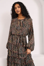 SHORT RUFFLED PRINT DRESS - GREY - GREY