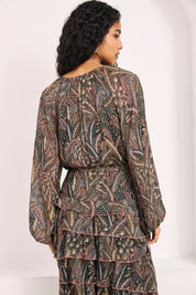 SHORT RUFFLED PRINT DRESS - GREY - GREY