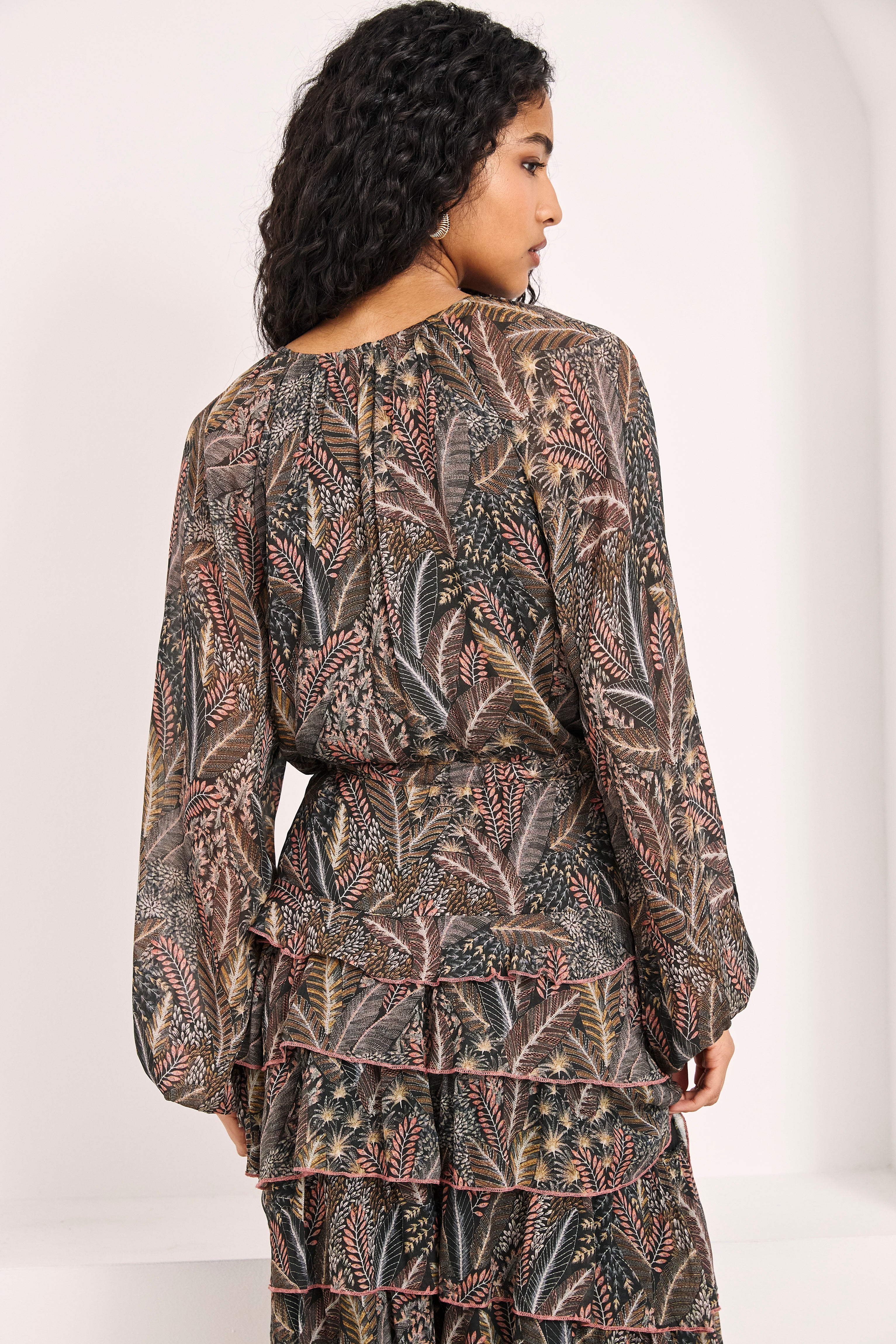 SHORT RUFFLED PRINT DRESS - GREY - GREY