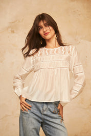 LONG SLEEVE BLOUSE WITH MATCHING BLONDE - WHITE