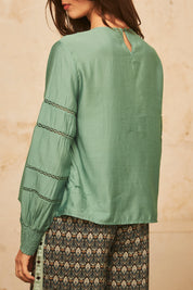 LONG SLEEVE BLOUSE WITH MATCHING BLONDE - GREEN