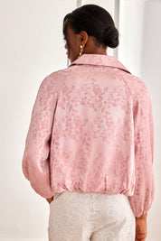 CHAQUETA JACQUARD CUELLO CAMISERO - ROSA