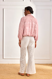 CHAQUETA JACQUARD CUELLO CAMISERO - ROSA