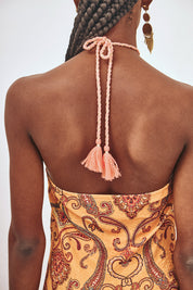 VESTIDO HALTER ESTAMPADO - OCRE