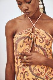 VESTIDO HALTER ESTAMPADO - OCRE