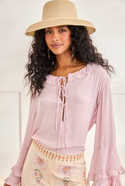 BLOUSE WITH RUFFLED COLLAR AND CUFFS - PINK