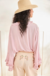 BLOUSE WITH RUFFLED COLLAR AND CUFFS - PINK