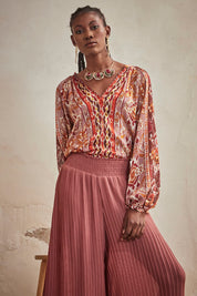 PRINTED LONG SLEEVE BLOUSE - MAGENTA