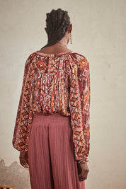 PRINTED LONG SLEEVE BLOUSE - MAGENTA