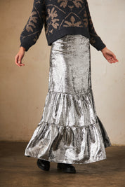 Long metallic skirt with cutouts - silver