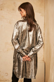 Long-sleeved metallic shirt - silver