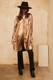 CAMISA LARGA MANGA LARGA METALIZADA  - GOLD ROSE