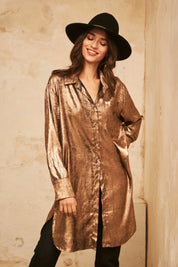 CAMISA LARGA MANGA LARGA METALIZADA  - GOLD ROSE