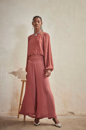 PANTALON PALAZZO PLISADO - ROSE
