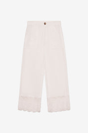 PANTALÓN RECTO BORDADO CON BLONDA - BLANCO