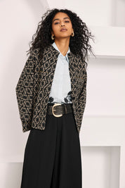 CHAQUETA OVERSIZED JACQUARD GEOMÉTRICO - NEGRO