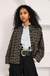 CHAQUETA OVERSIZED JACQUARD GEOMÉTRICO - NEGRO