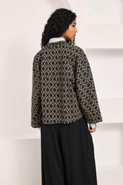 CHAQUETA OVERSIZED JACQUARD GEOMÉTRICO - NEGRO