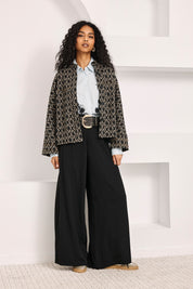 CHAQUETA OVERSIZED JACQUARD GEOMÉTRICO - NEGRO