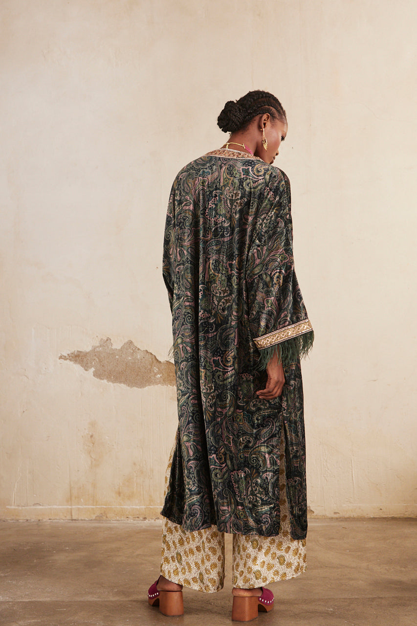 KIMONO LARGO TERCIOPELO ESTAMPADO - GREEN