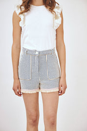 SHORT ESTILO SASTRE FLECOS - AZUL