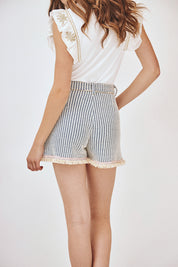SHORT ESTILO SASTRE FLECOS - AZUL