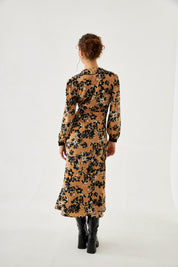 VESTIDO CRUZADO FLORAL - CAMEL