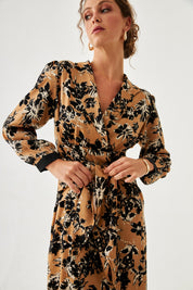 VESTIDO CRUZADO FLORAL - CAMEL