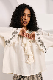 BLUSA VOLANTES PUÑOS JOYA - IVORY