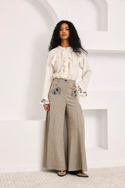 BLUSA VOLANTES PUÑOS JOYA - IVORY