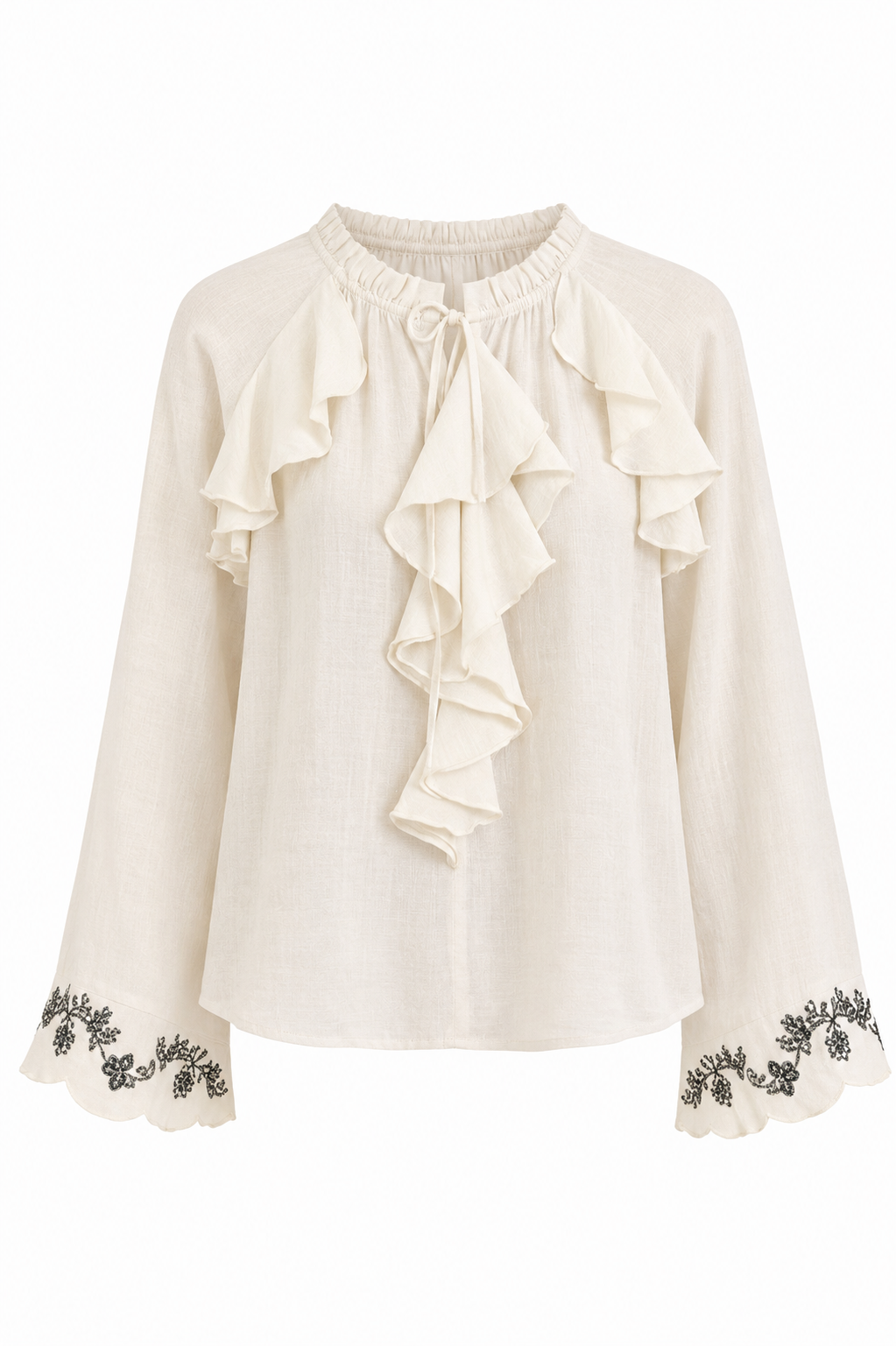 BLUSA VOLANTES PUÑOS JOYA - IVORY