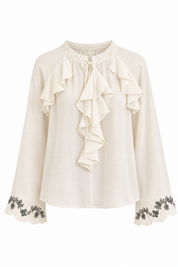 BLUSA VOLANTES PUÑOS JOYA - IVORY