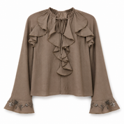 RUFFLED BLOUSE WITH JEWEL CUFFS - TAUPE - TAUPE