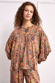 MULTI-COLORED FLORAL PRINT BLOUSE - PINK