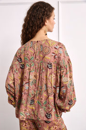 MULTI-COLORED FLORAL PRINT BLOUSE - PINK