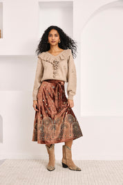 JEWEL VELVET SKIRT WITH TIE - BRONZE