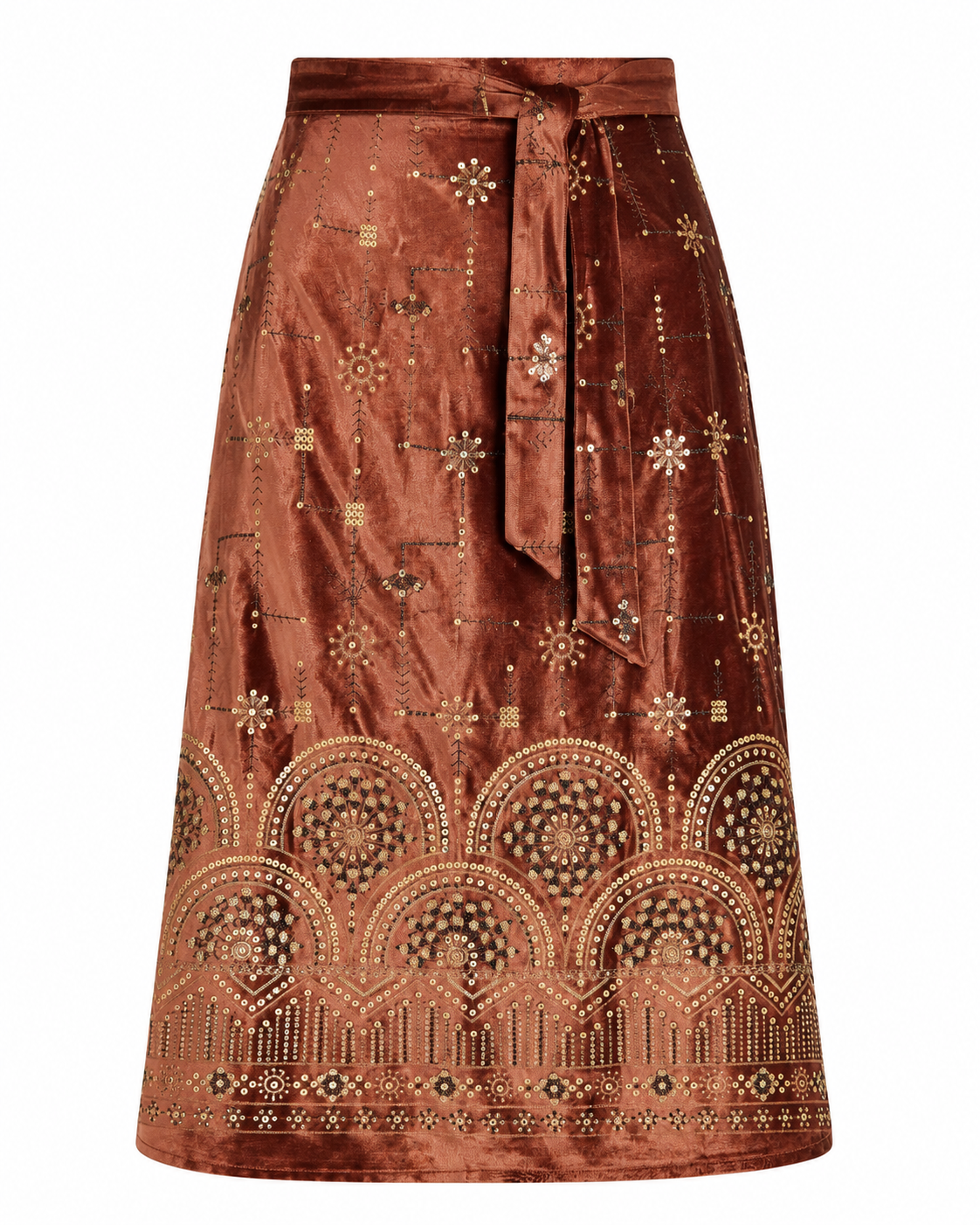 JEWEL VELVET SKIRT WITH TIE - BRONZE
