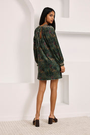 VESTIDO CORTO TERCIOPELO BOTÁNICO - VERDE