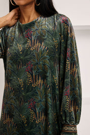 VESTIDO CORTO TERCIOPELO BOTÁNICO - VERDE