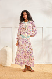 FALDA ESTAMPADO IKAT - VIOLETA