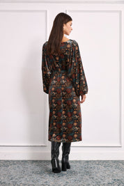 MULTICOLOR PRINTED VELVET DRESS - BLACK