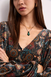 MULTICOLOR PRINTED VELVET DRESS - BLACK