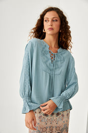 BLUSA CORSARIA BORDADOS - BLUE