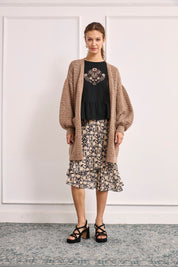 CONTRAST EMBROIDERED LINEN BLOUSE - BLACK
