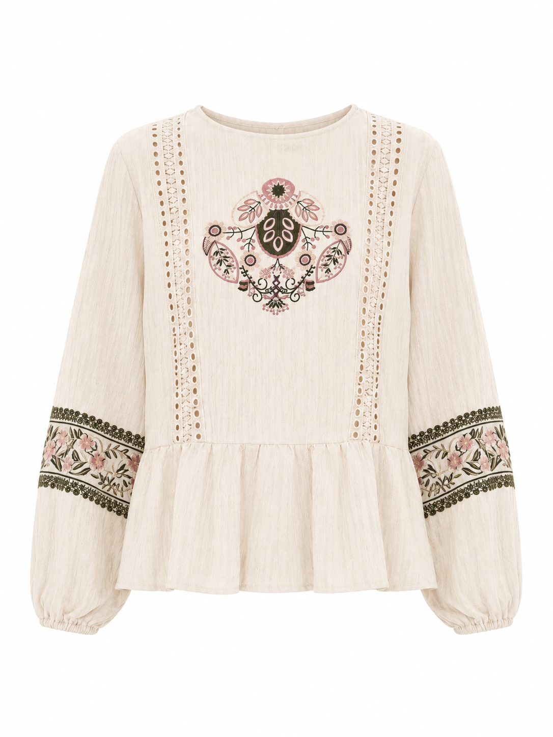 EMBROIDERED CONTRAST BLOUSE - IVORY - IVORY