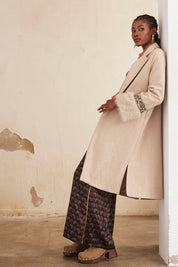 CLOTH COAT WITH FUR CUFF - IVORY